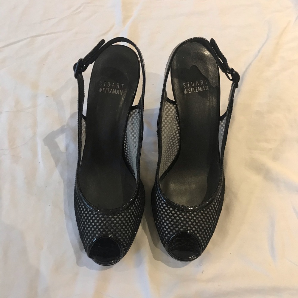 “Stuart Weitzman” Black Peep-toe heels